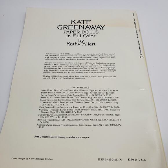 1981 Kate Greenaway Paper Dolls in Full Color by Kathy Allert Book Unused - Picture 5 of 5